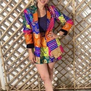 Red and Orange Patchwork Dress with Eclectic Patterns